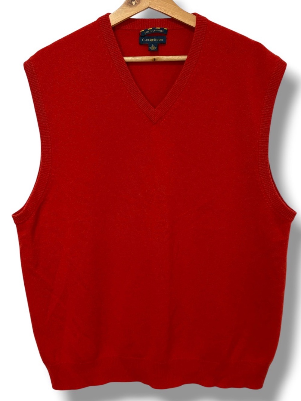 Club Room Men's Cashmere Sweater Vest Red Size Large V-Neck Preppy